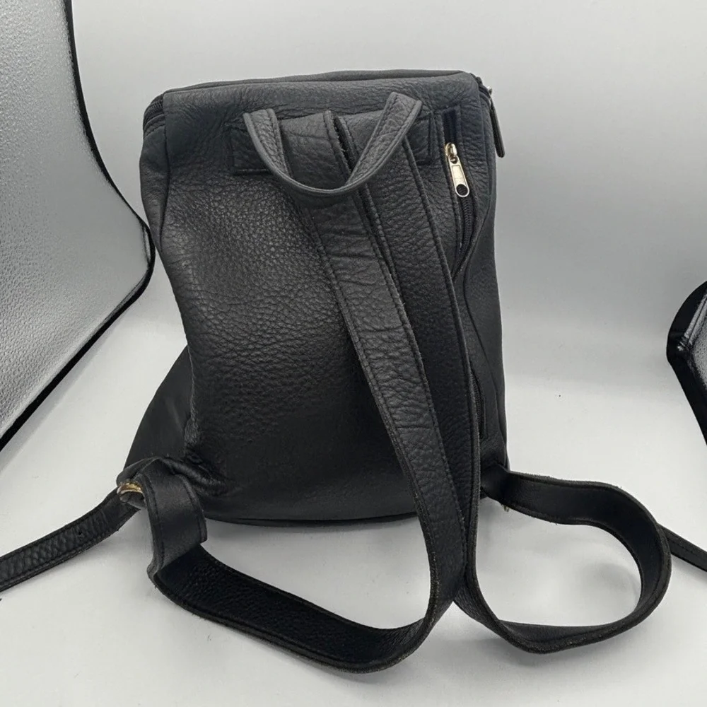 Vtg M. London Leathercraft Backpack Black Leather Purse Minimalist Rucksack EUC